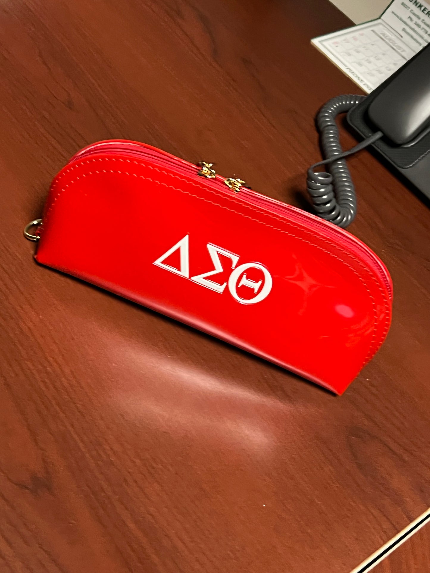 DST Red Patent Leather Clutch with Wristlet Strap