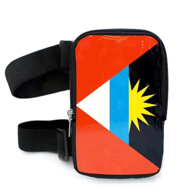 Adjustable strap and zipper detail on Carnival Caribbean flag leg bag