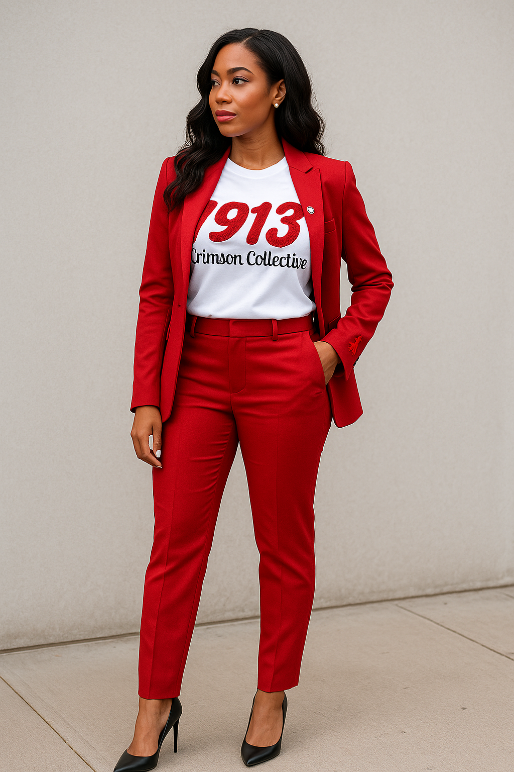 Close-up of Crimson Collective 1913 premium embroidery on cotton tee
