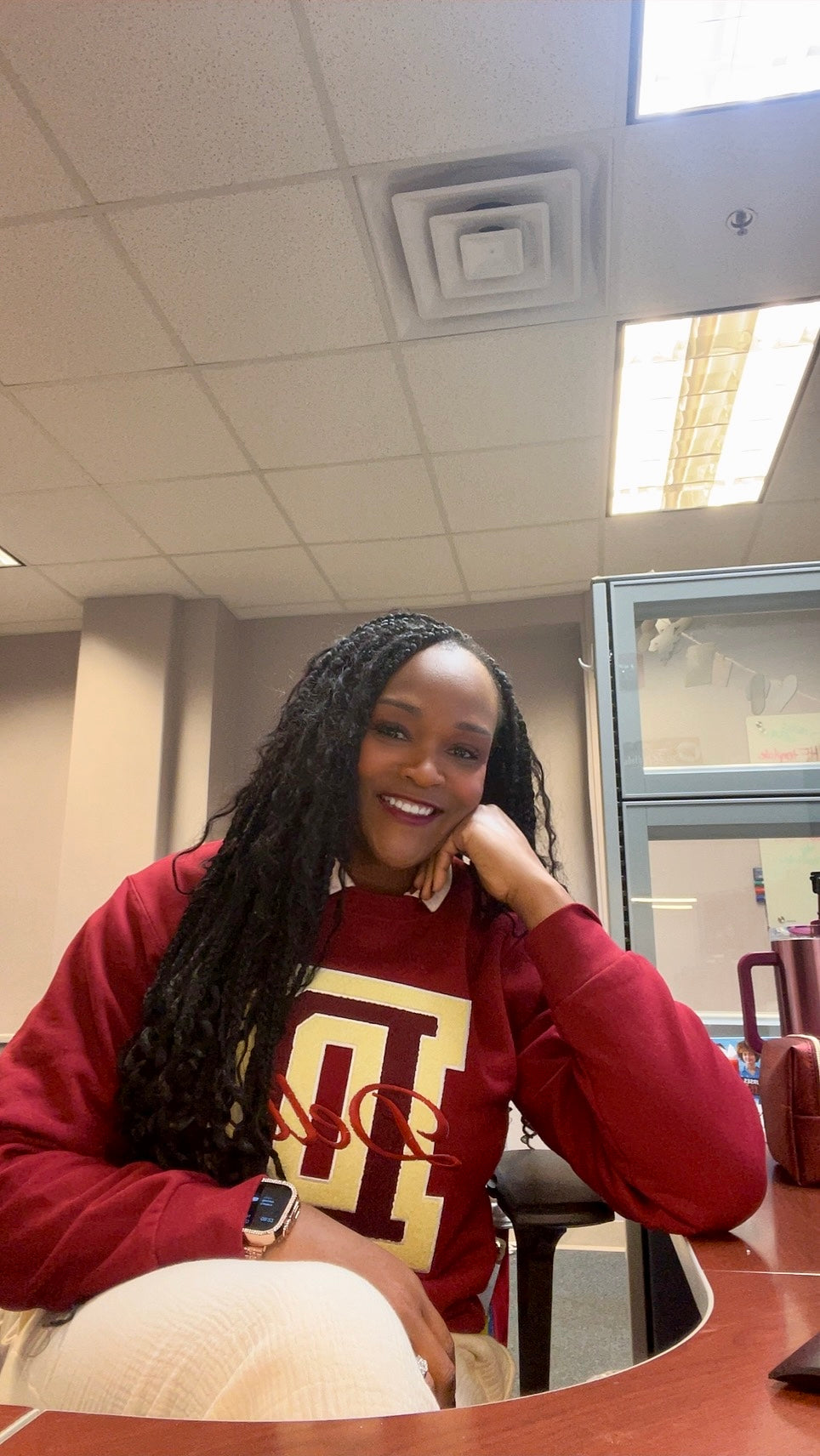 Delta Sigma Theta crimson chenille D crewneck sweatshirt with embroid
