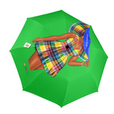 Open Virgin Islands Gyal umbrella featuring vibrant printed lettering