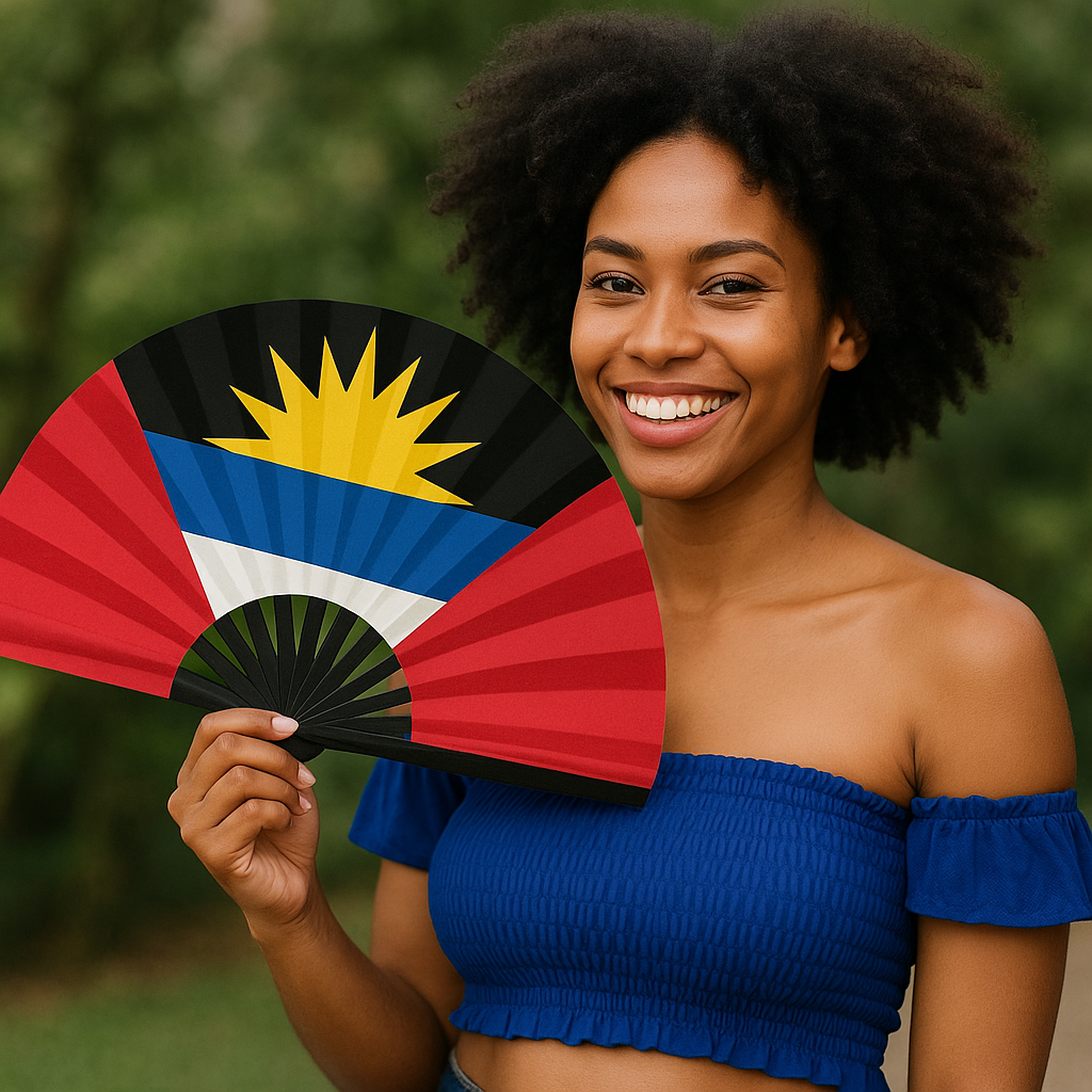Close-up of Feet on the Ground Flags in the Air printed on Caribbean clack fan