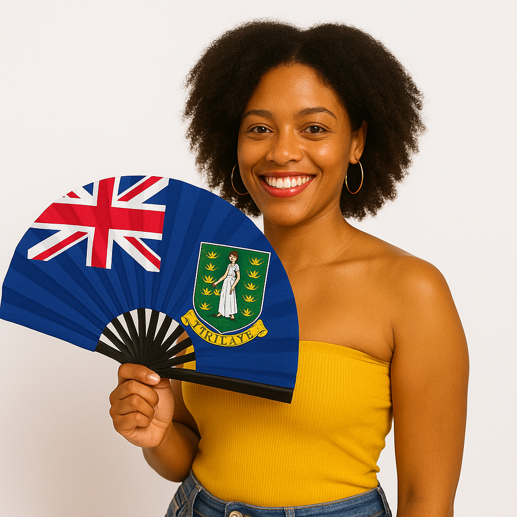 Open Caribbean Loud Clacking fan featuring bold island-inspired lettering