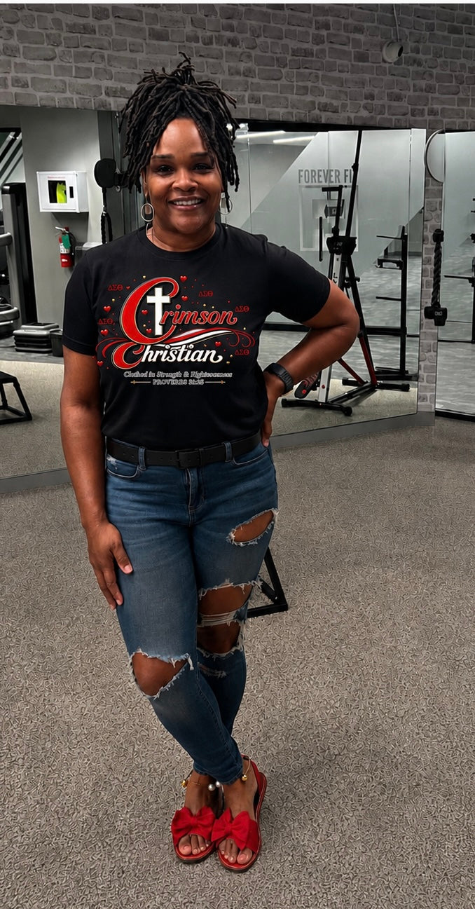 Crimson Christian™ | Proverbs 31:25 Faith Tee