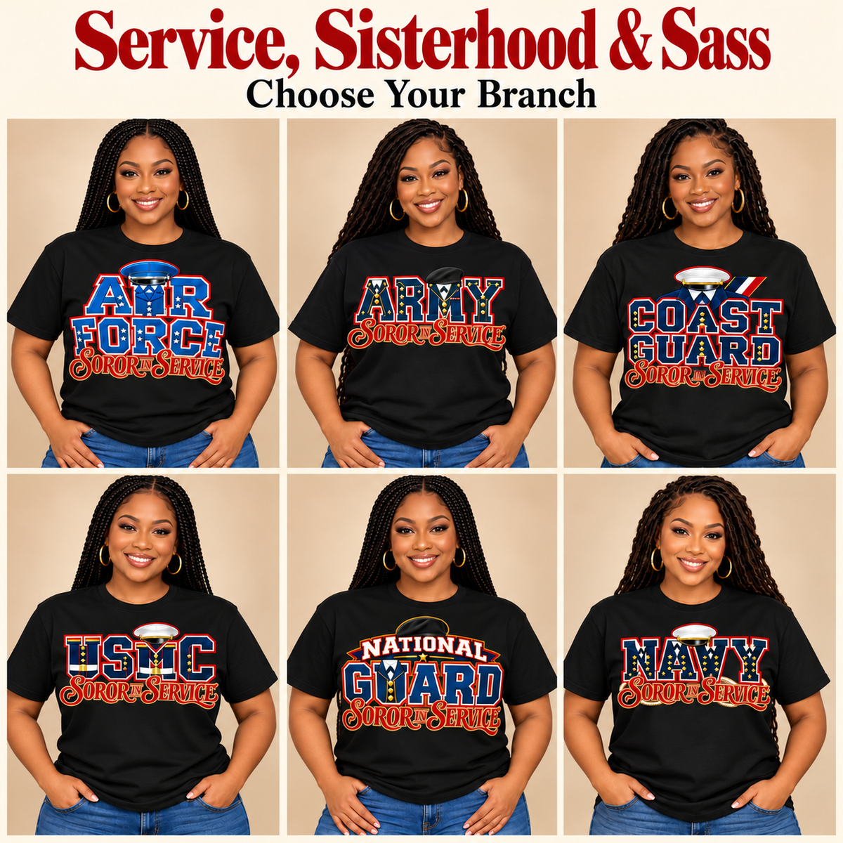 Reporting for Duty. Representing Sisterhood. — Soror in Service Military Tee