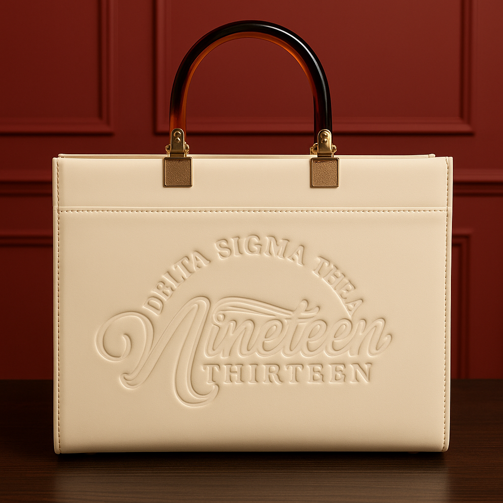 Delta Sigma Theta 1913 embossed luxury tote bag with structured design