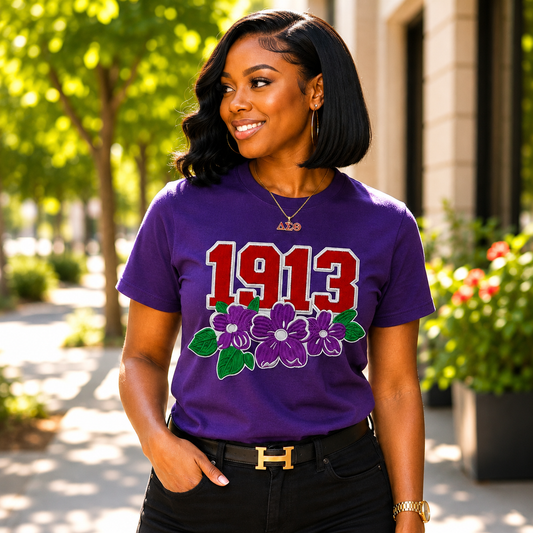 1913 Violet Bloom Embroidered Tee