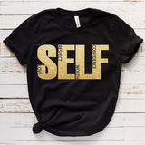 Self Love statement tee displayed flat with clean typography